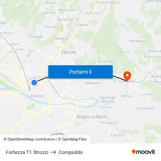 Fortezza T1 Strozzi to Compiobbi map