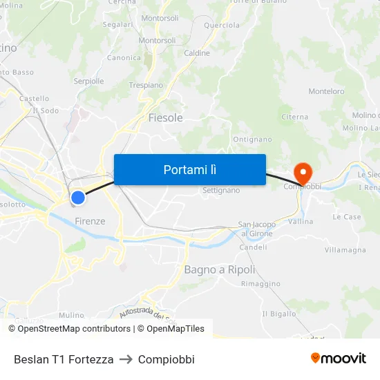 Beslan T1 Fortezza to Compiobbi map