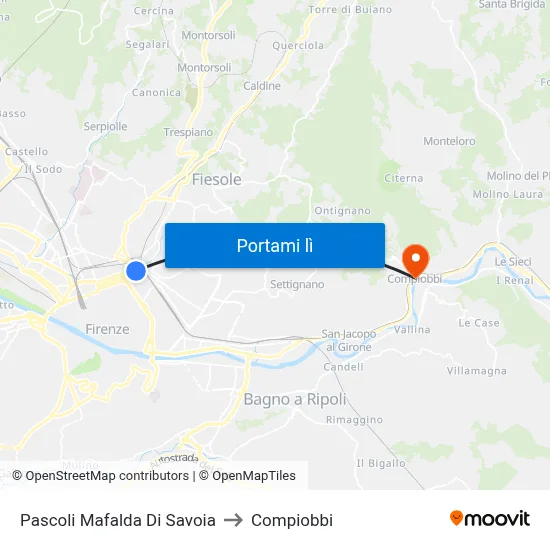 Pascoli Mafalda Di Savoia to Compiobbi map