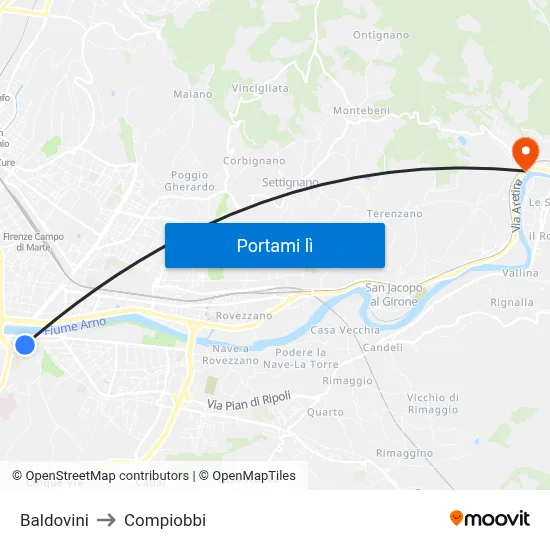Baldovini to Compiobbi map