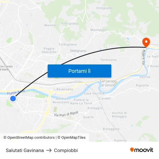 Salutati Gavinana to Compiobbi map