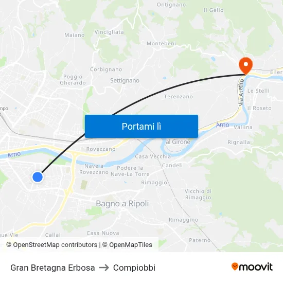 Gran Bretagna Erbosa to Compiobbi map