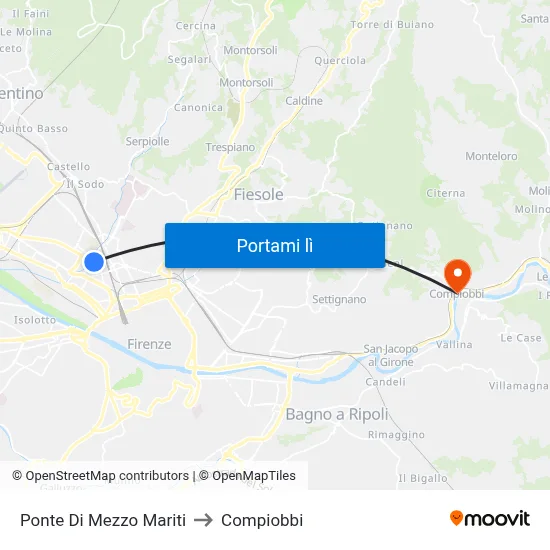 Ponte Di Mezzo Mariti to Compiobbi map