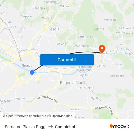 Serristori Piazza Poggi to Compiobbi map