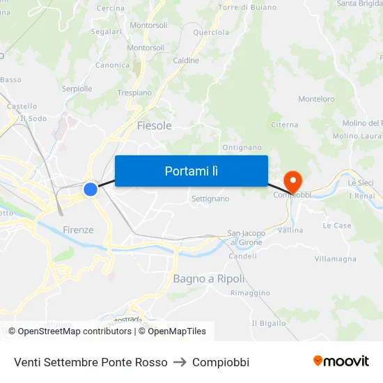 Venti Settembre Ponte Rosso to Compiobbi map