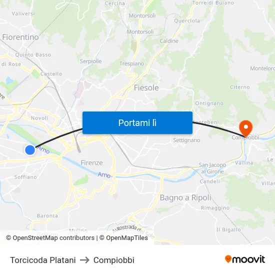 Torcicoda Platani to Compiobbi map