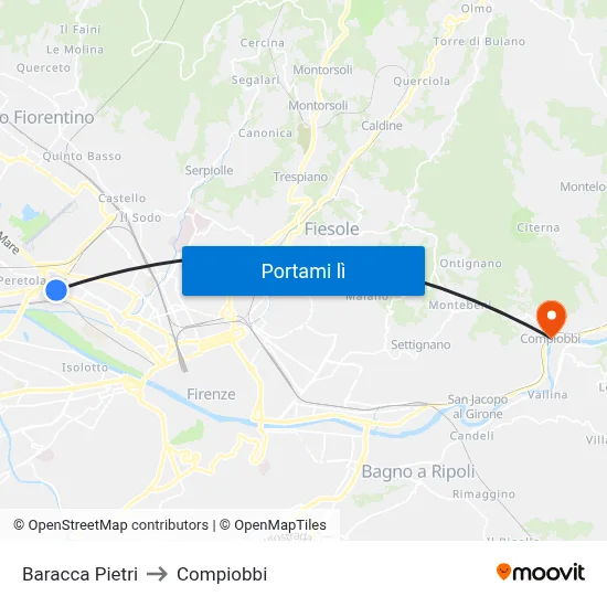 Baracca Pietri to Compiobbi map