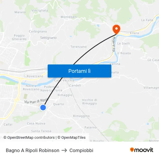 Bagno A Ripoli Robinson to Compiobbi map