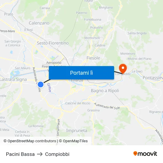 Pacini Bassa to Compiobbi map