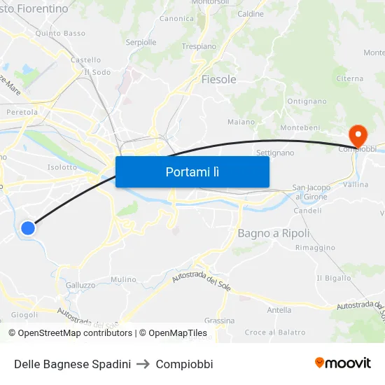 Delle Bagnese Spadini to Compiobbi map