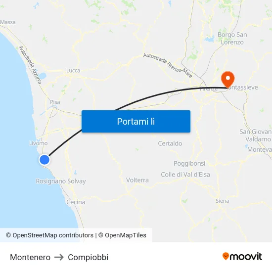 Montenero to Compiobbi map