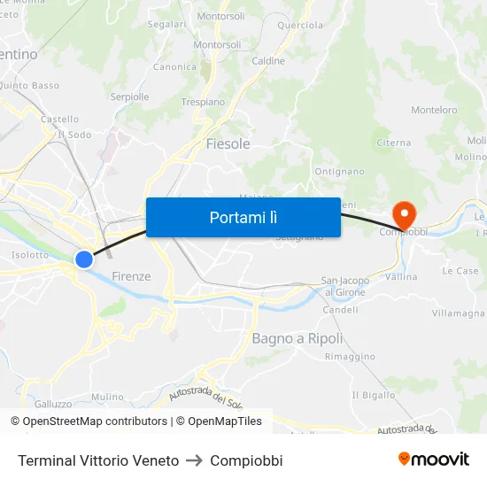 Terminal Vittorio Veneto to Compiobbi map