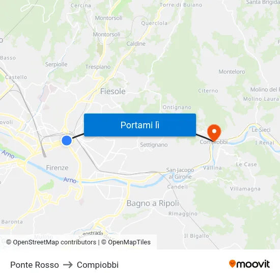 Ponte Rosso to Compiobbi map