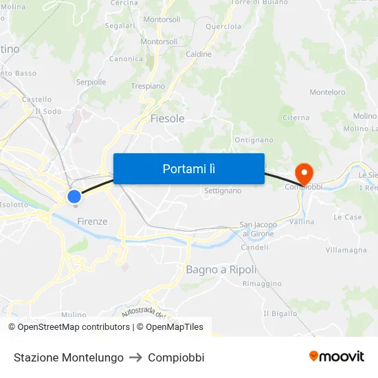 Stazione Montelungo to Compiobbi map