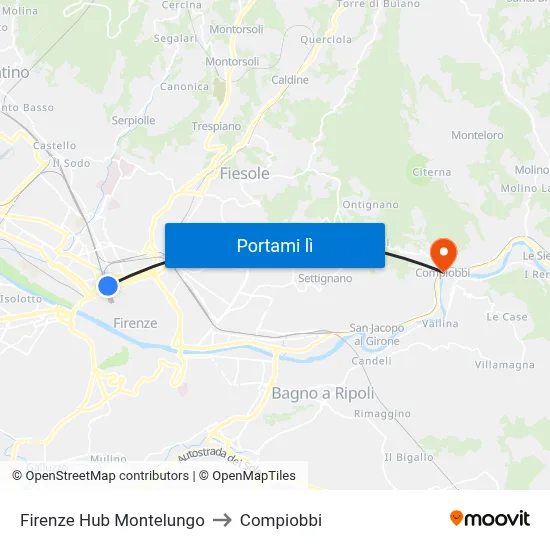 Firenze Hub Montelungo to Compiobbi map