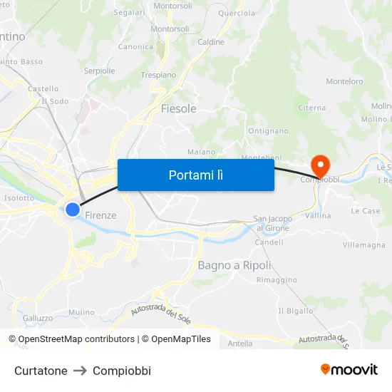 Curtatone to Compiobbi map