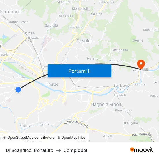 Di Scandicci Bonaiuto to Compiobbi map