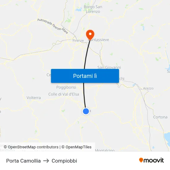 Porta Camollia to Compiobbi map