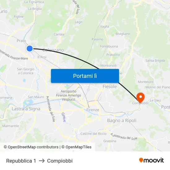 Repubblica 1 to Compiobbi map
