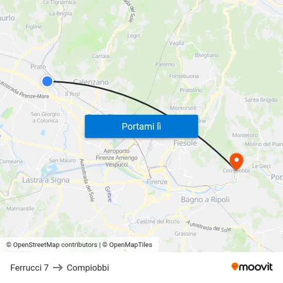 Ferrucci 7 to Compiobbi map