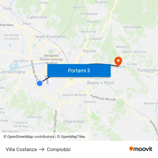 Villa Costanza to Compiobbi map