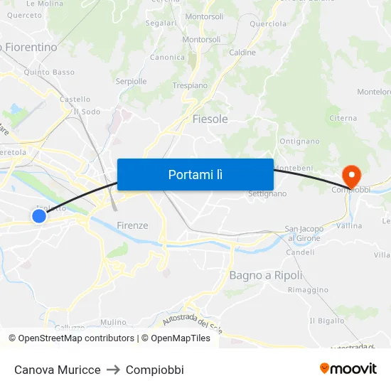 Canova Muricce to Compiobbi map