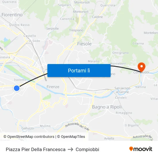 Piazza Pier Della Francesca to Compiobbi map