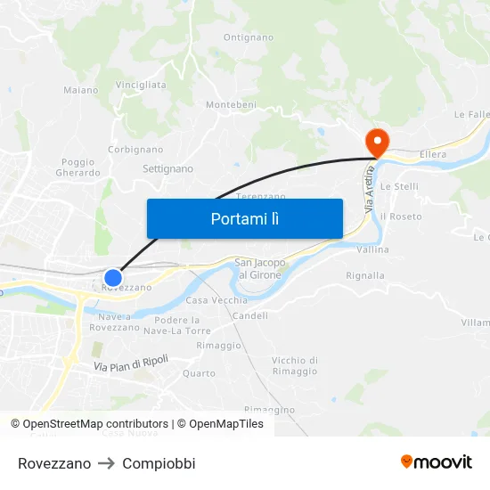 Rovezzano to Compiobbi map