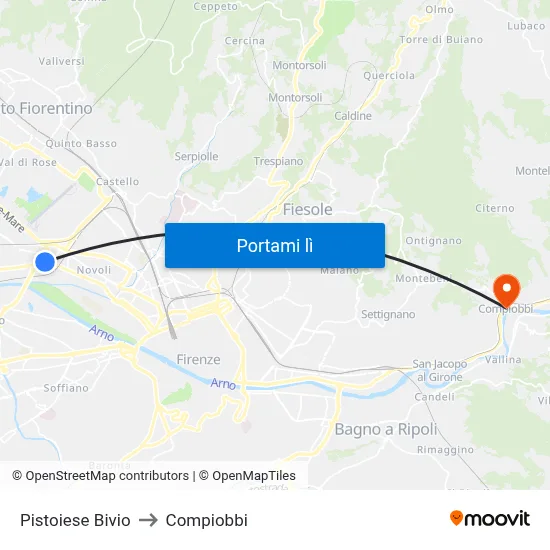 Pistoiese Bivio to Compiobbi map