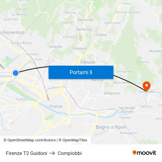 Firenze T2 Guidoni to Compiobbi map