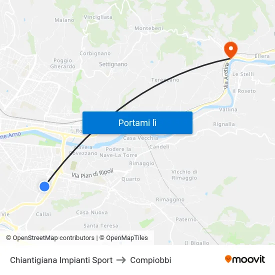 Chiantigiana Impianti Sport to Compiobbi map