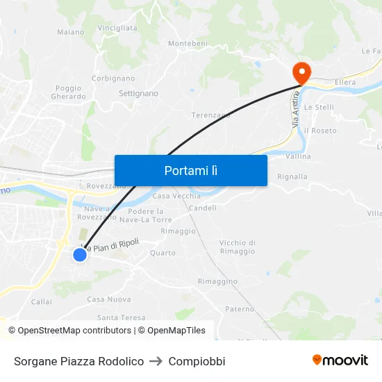 Sorgane Piazza Rodolico to Compiobbi map