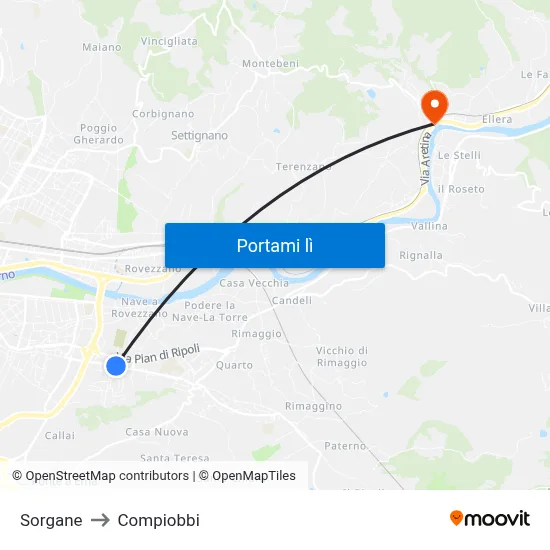 Sorgane to Compiobbi map
