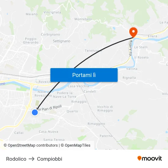 Rodolico to Compiobbi map