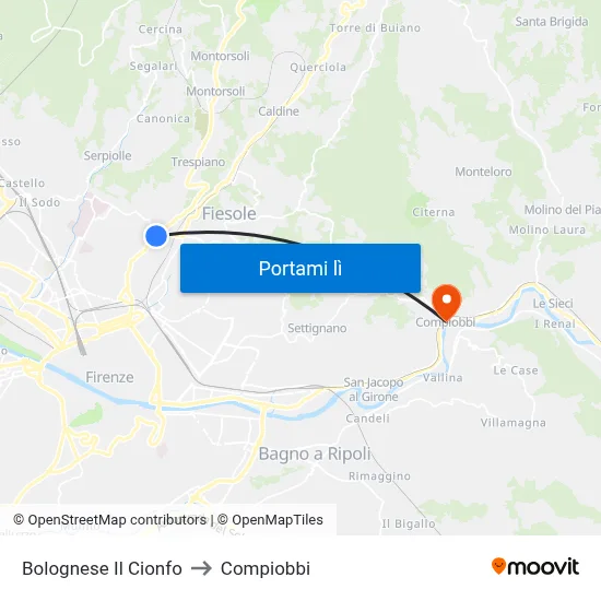 Bolognese Il Cionfo to Compiobbi map