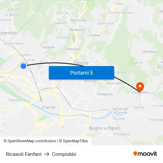 Ricasoli Fanfani to Compiobbi map
