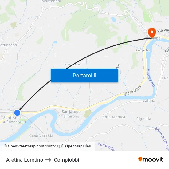 Aretina Loretino to Compiobbi map