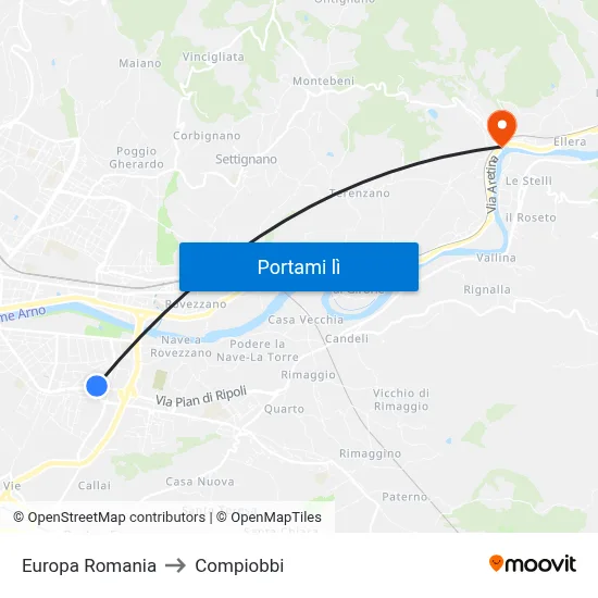 Europa Romania to Compiobbi map