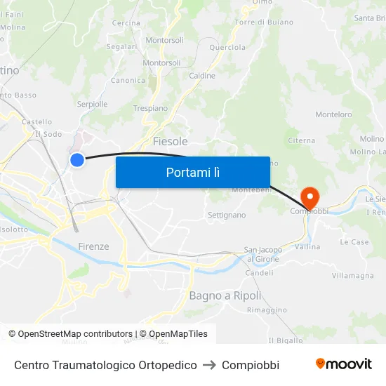 Centro Traumatologico Ortopedico to Compiobbi map