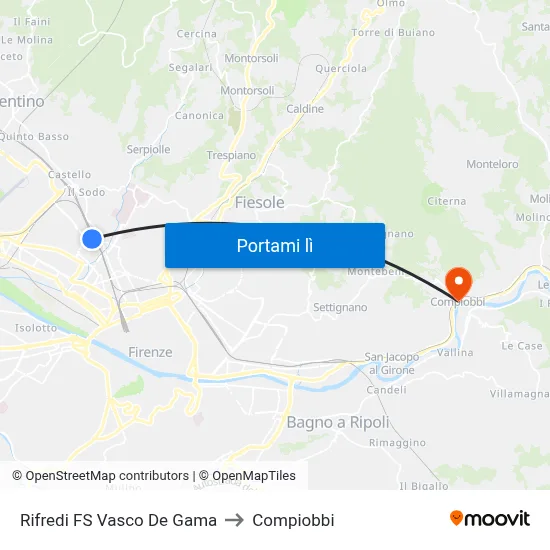 Rifredi FS Vasco De Gama to Compiobbi map