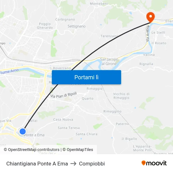 Chiantigiana Ponte A Ema to Compiobbi map