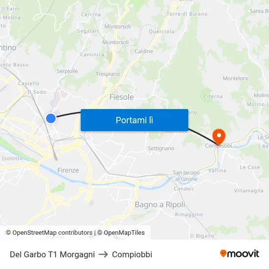 Del Garbo T1 Morgagni to Compiobbi map