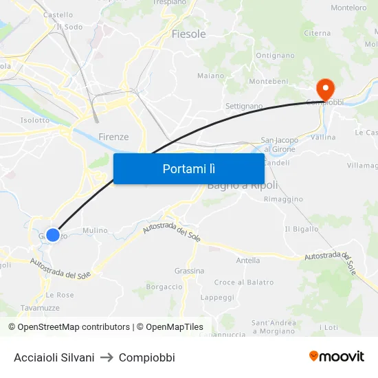 Acciaioli Silvani to Compiobbi map