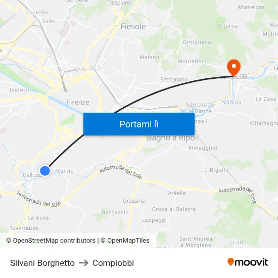 Silvani Borghetto to Compiobbi map