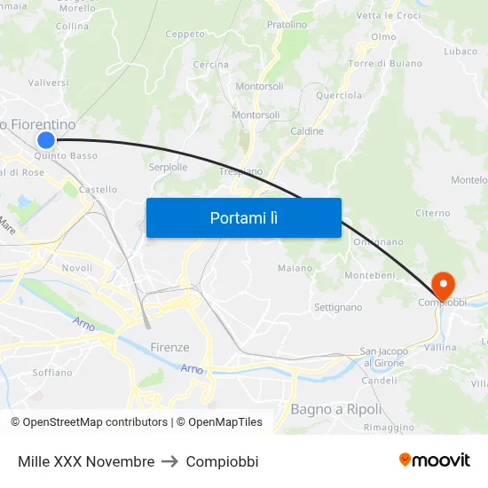 Mille XXX Novembre to Compiobbi map