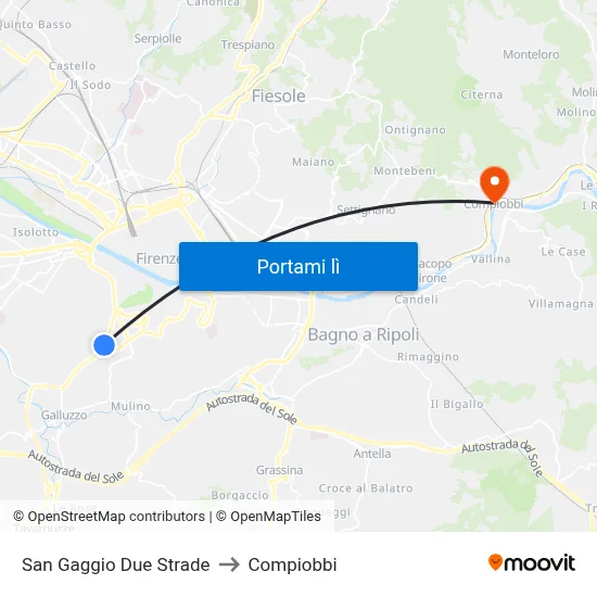 San Gaggio Due Strade to Compiobbi map