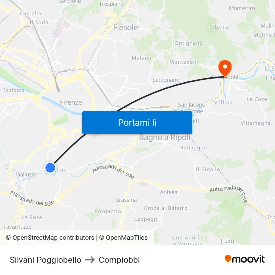 Silvani Poggiobello to Compiobbi map