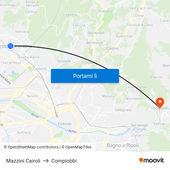 Mazzini Cairoli to Compiobbi map