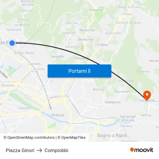 Piazza Ginori to Compiobbi map