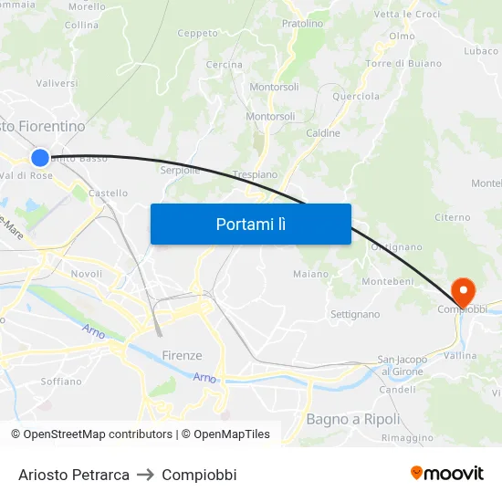 Ariosto Petrarca to Compiobbi map